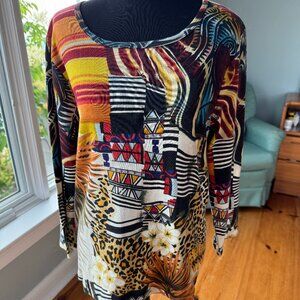 NWT Take Two Womens Multicolor 3/4 Sleeve Animal Abstract Print Top Size XL